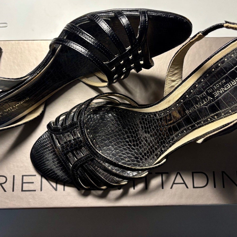 Adrienne Vittadini Black Lizard Sofia Heels Size 7 1/2 M